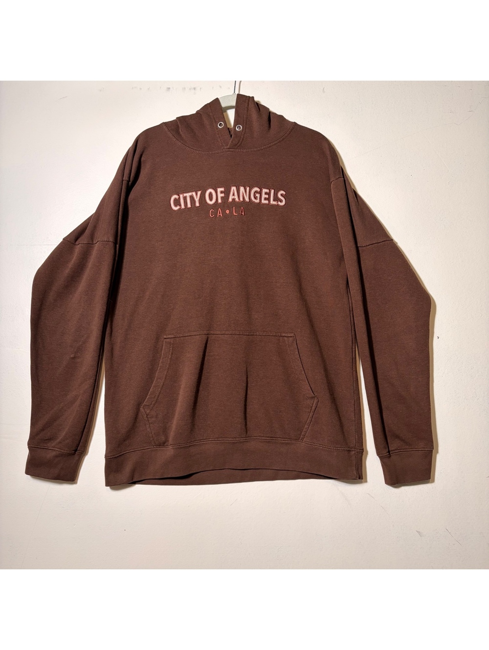 City of Angels CA LA Embroidered Hoodie Men's XL Brown Y2K Streetwear